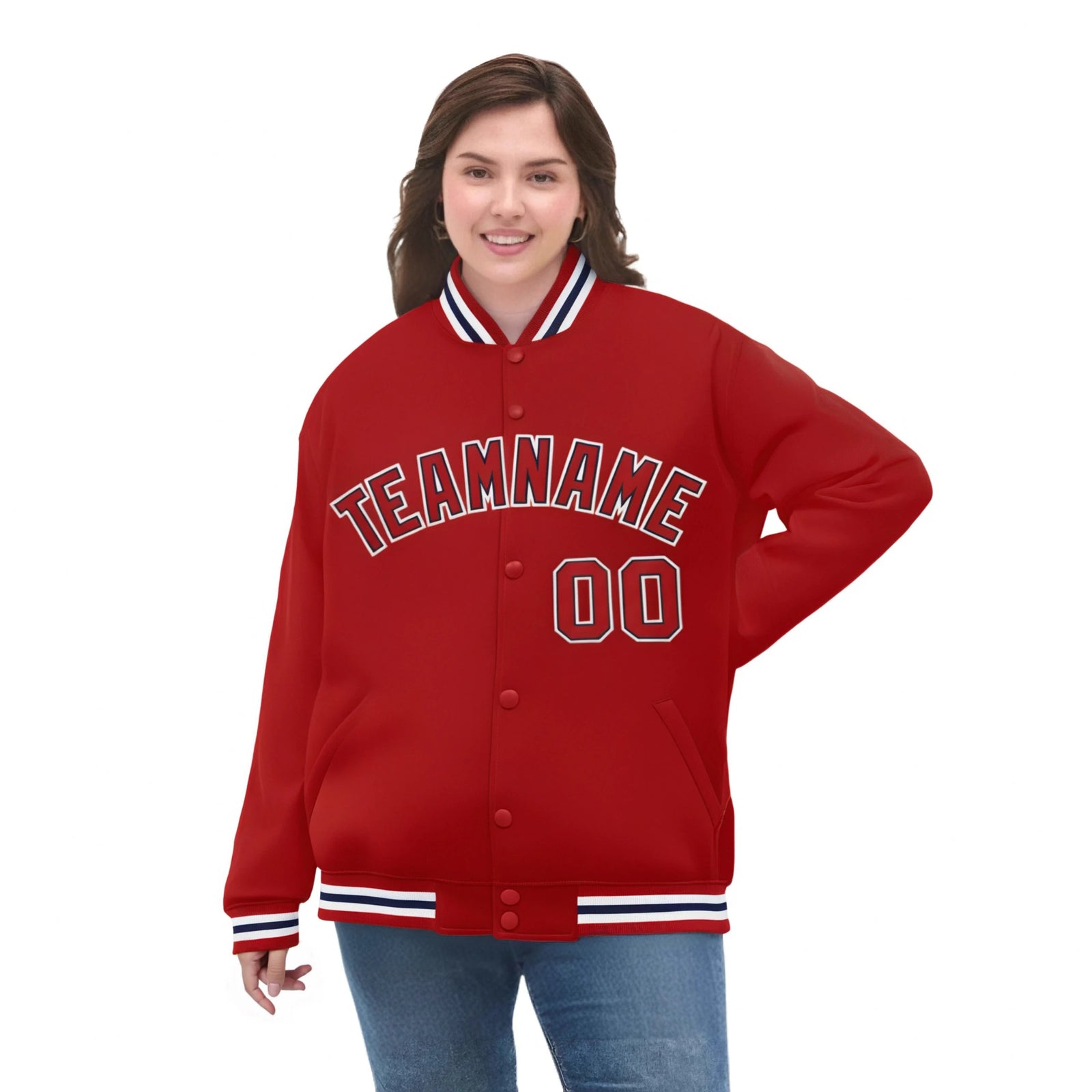 Custom Royal-Red White Bomber Full-Snap Varsity Letterman Jacket