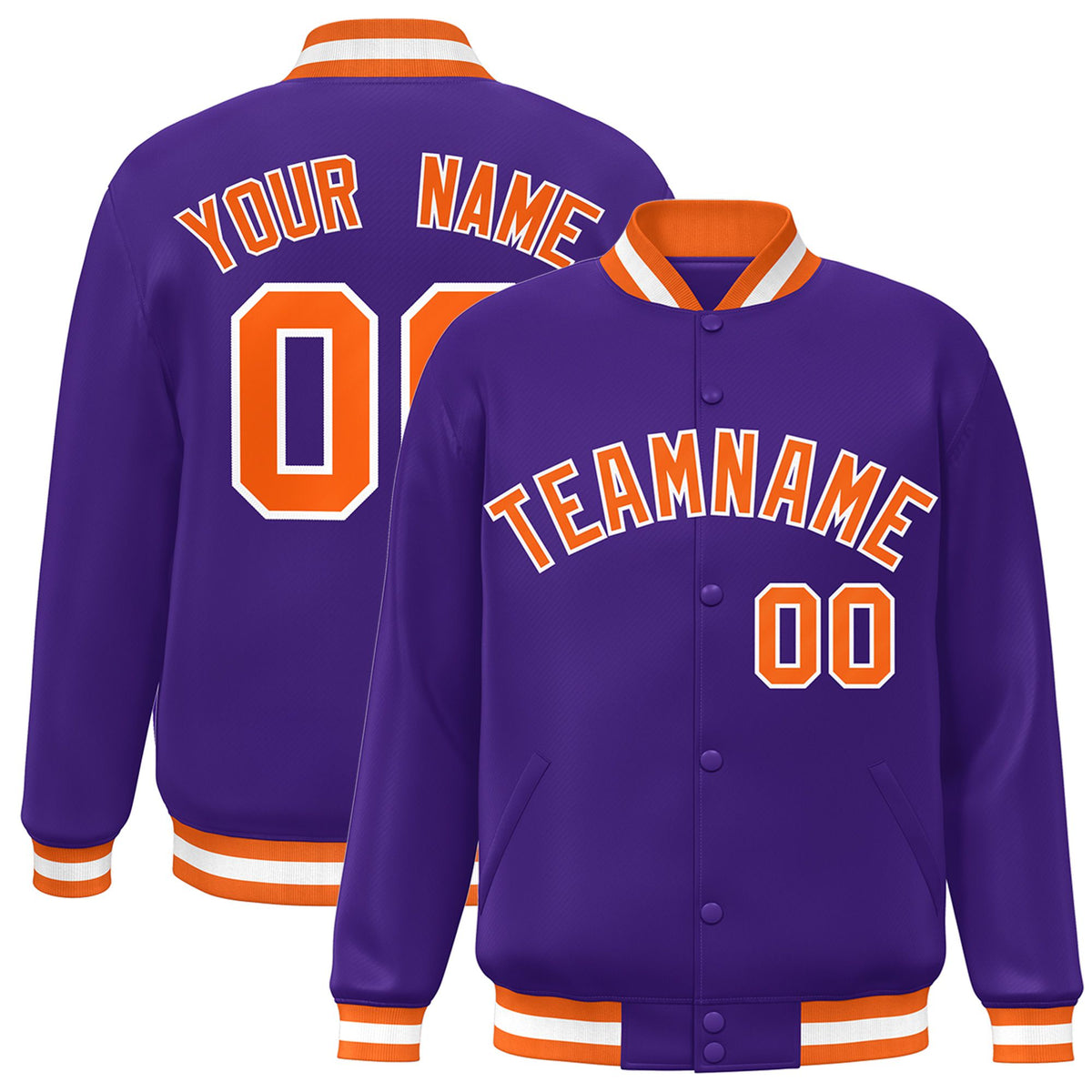 Custom Purple Orange-White Bomber Full-Snap Varsity Letterman Jacket