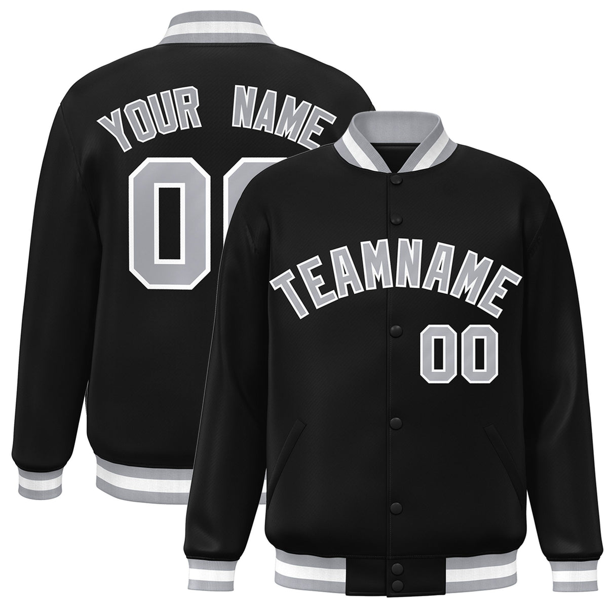 Custom Black Gray-White Bomber Full-Snap Varsity Letterman Jacket