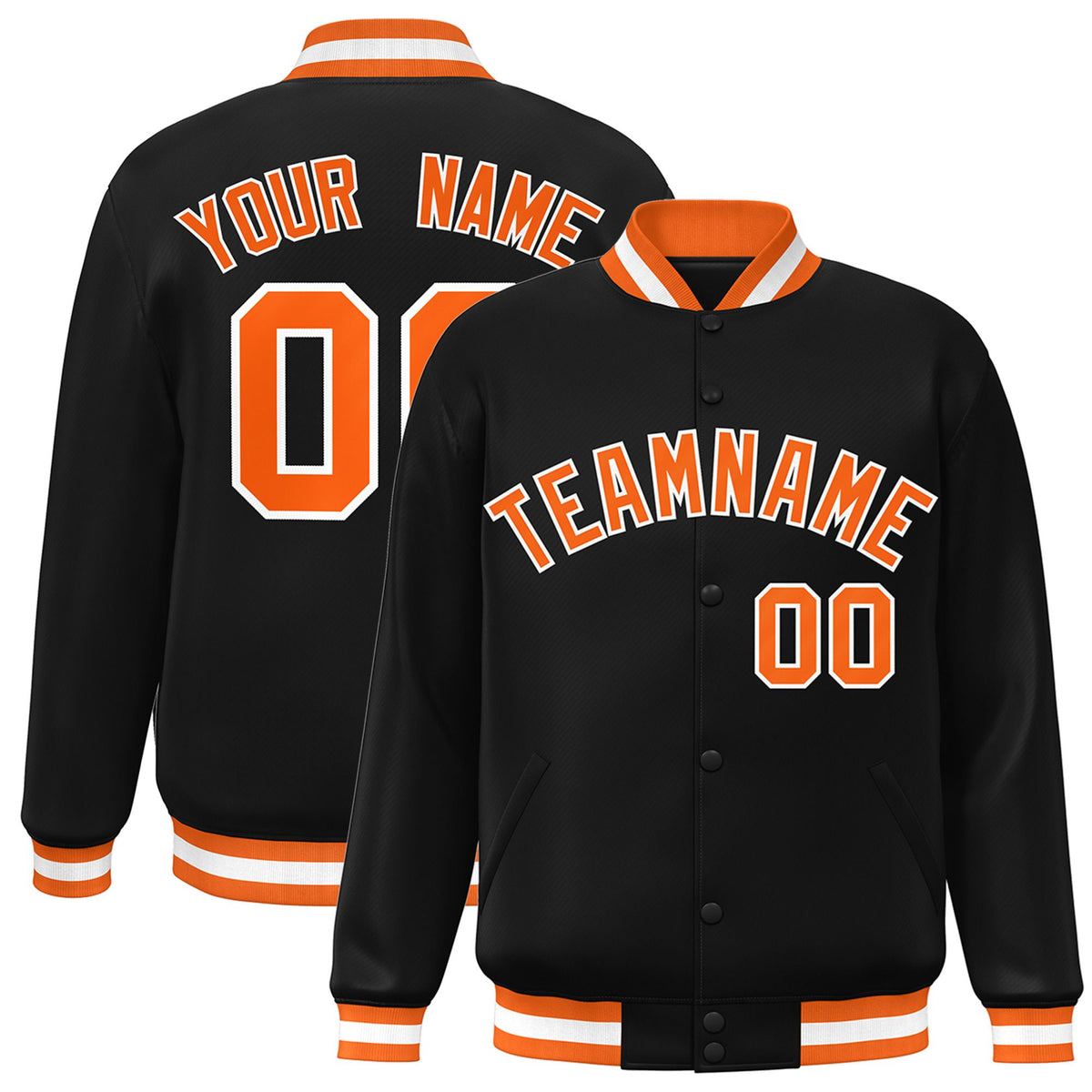 Custom Black Orange-White Bomber Full-Snap Varsity Letterman Jacket