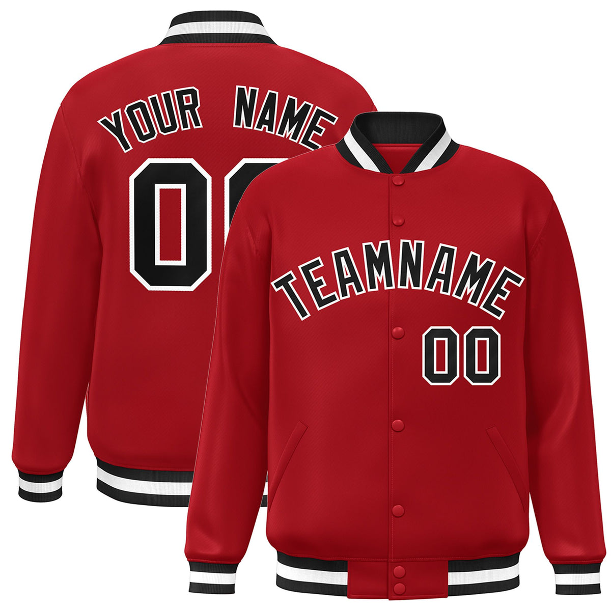 Custom Royal-Red Black-White Bomber Full-Snap Varsity Letterman Jacket