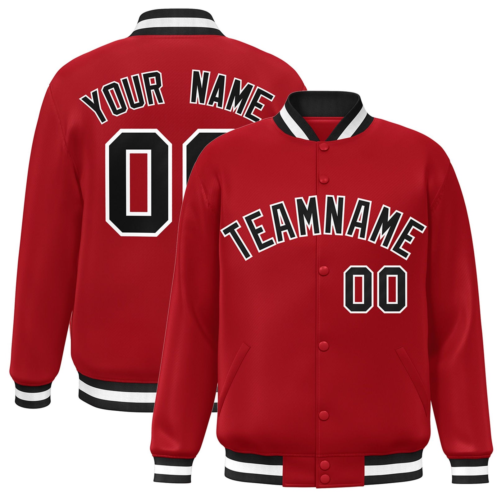 Custom Royal-Red Black-White Bomber Full-Snap Varsity Letterman Jacket