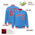 Custom Light-Blue Red-White Bomber Full-Snap Varsity Letterman Jacket