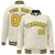 Custom Cream Yellow Navy Bomber Full-Snap Varsity Letterman Jacket