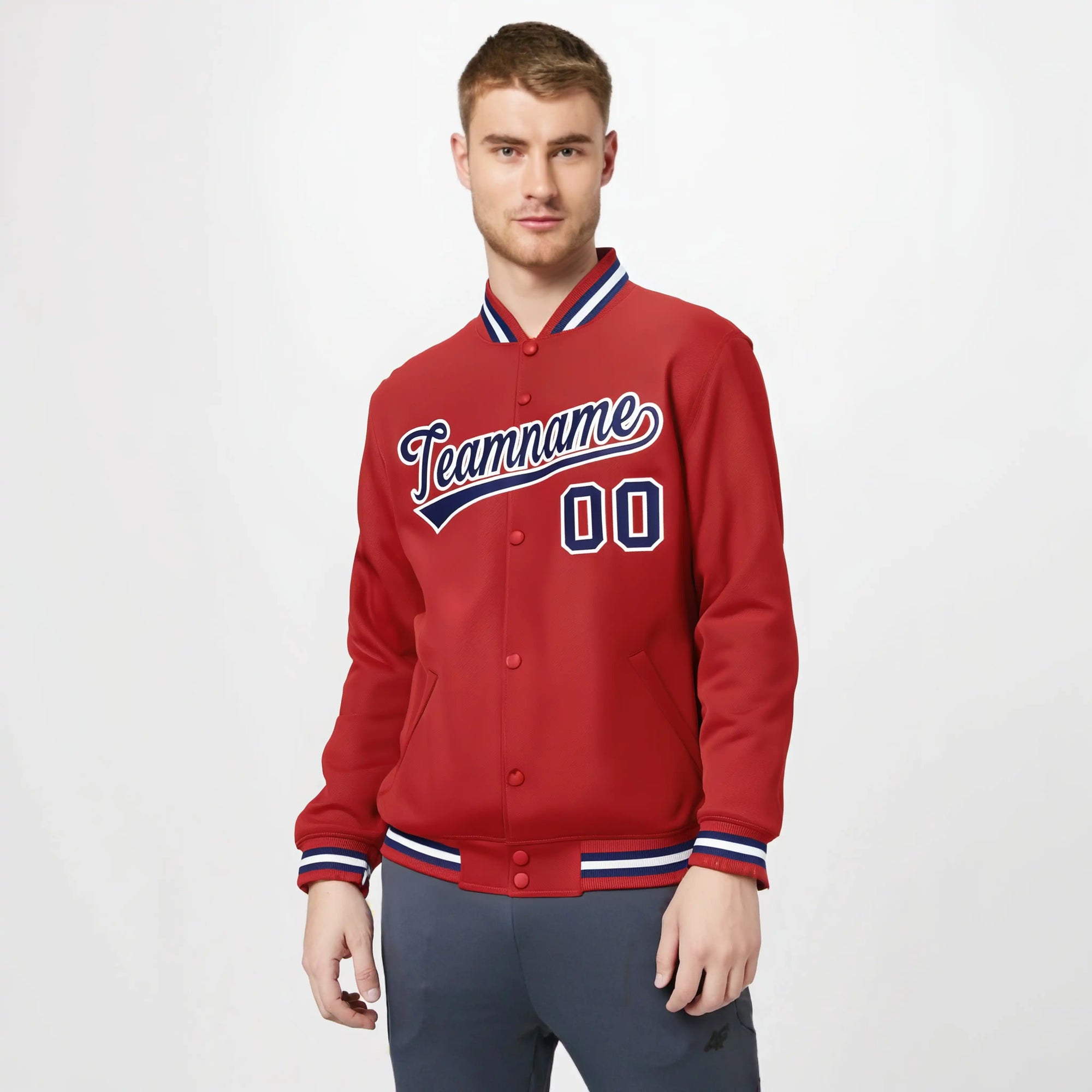 Custom Red Navy-white Classic Style Varsity Full-Snap Letterman Jacket