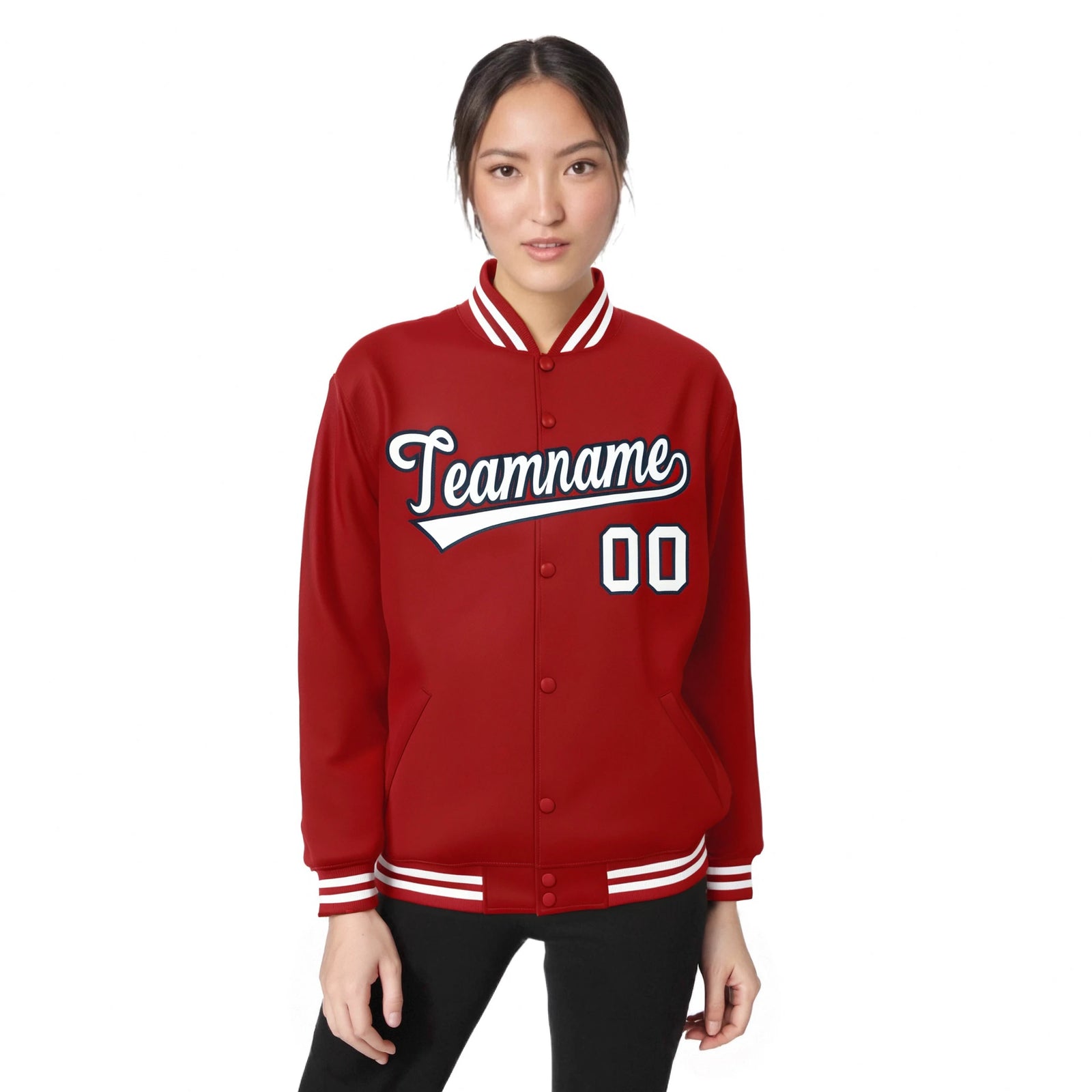 Custom Royal Red White-Black Bomber Full-Snap Varsity Letterman Jacket