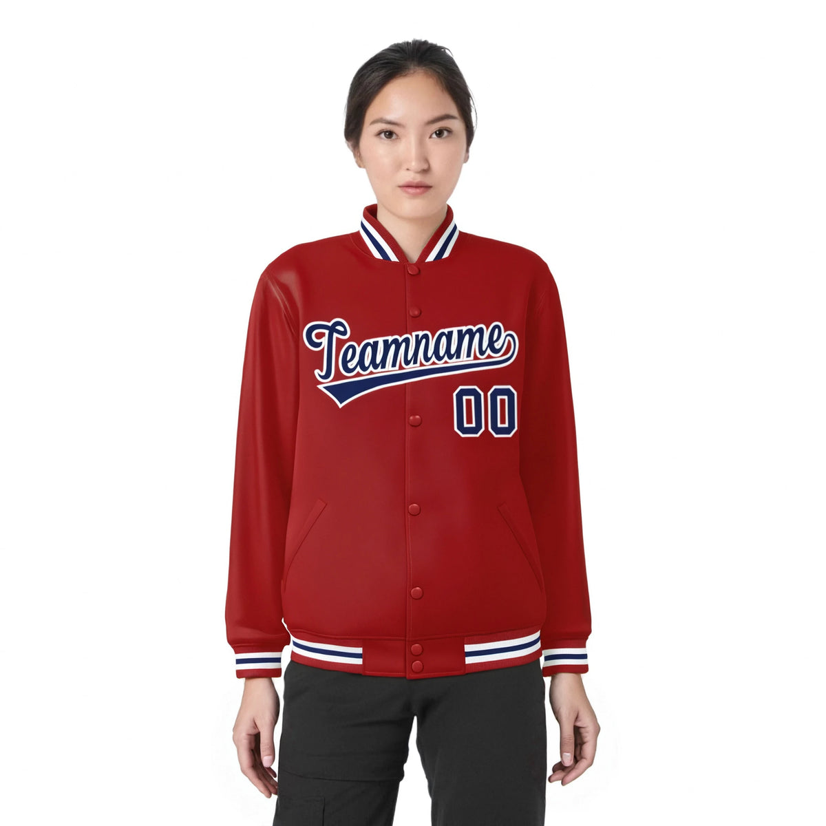 Custom Royal-Red Purple-White Bomber Full-Snap Varsity Letterman Jacket