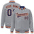 Custom Gray Navy-Orange Bomber Full-Snap Varsity Letterman Jacket