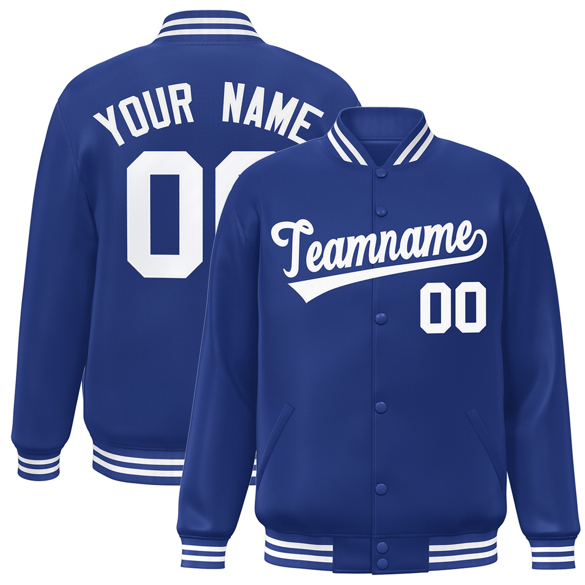 Custom Sky-Blue White Bomber Full-Snap Varsity Letterman Jacket