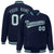 Custom Navy Gray-Aqua Bomber Full-Snap Varsity Letterman Jacket