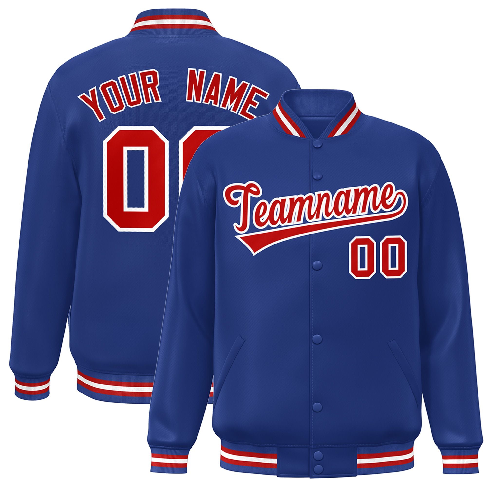 Custom Purple Red-White Bomber Full-Snap Varsity Letterman Jacket