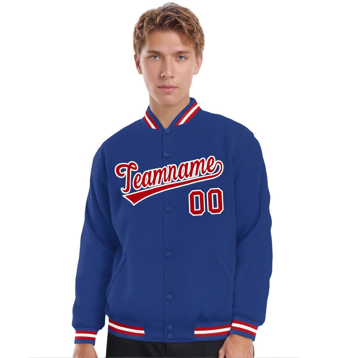 Custom Purple Red-White Bomber Full-Snap Varsity Letterman Jacket