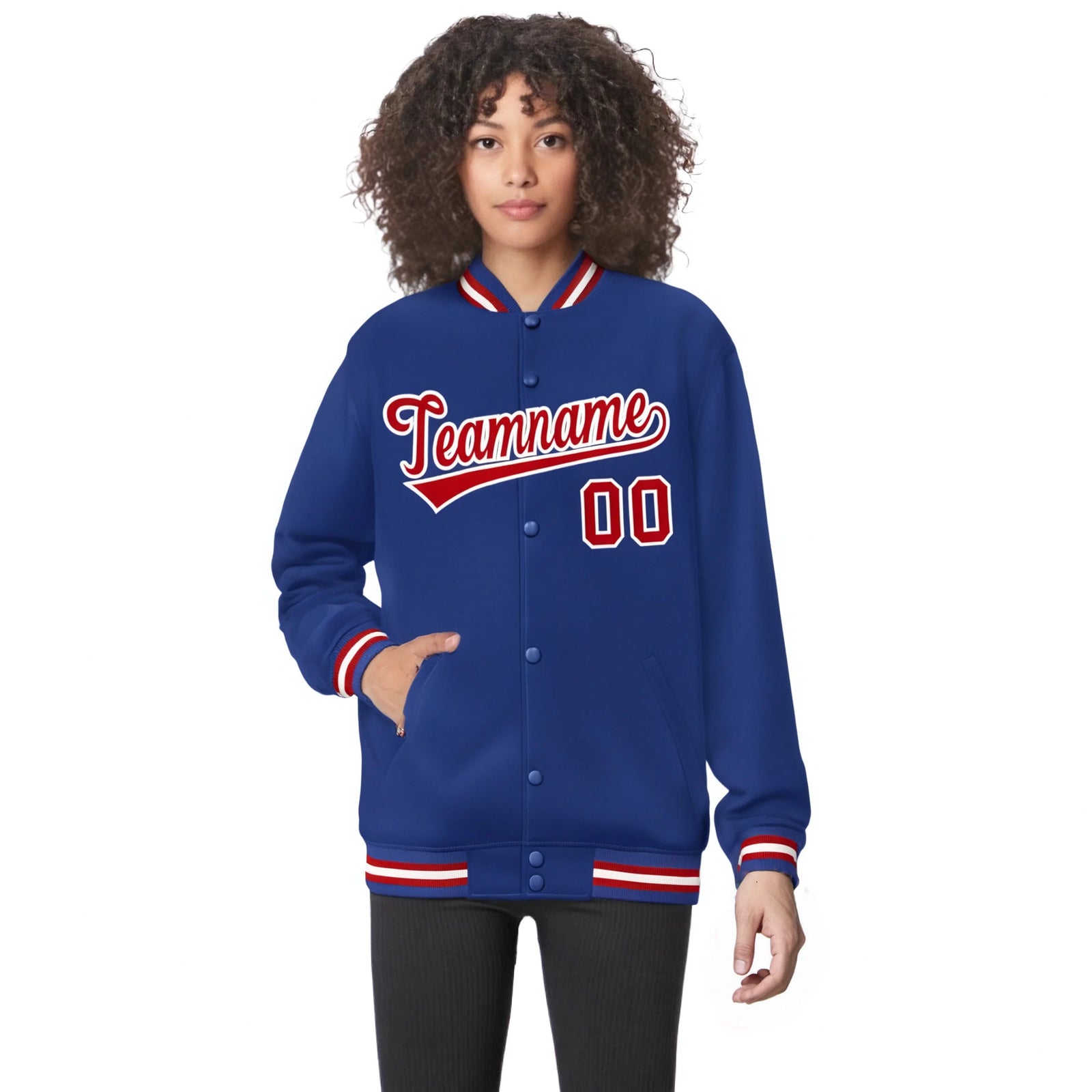 Custom Purple Red-White Bomber Full-Snap Varsity Letterman Jacket