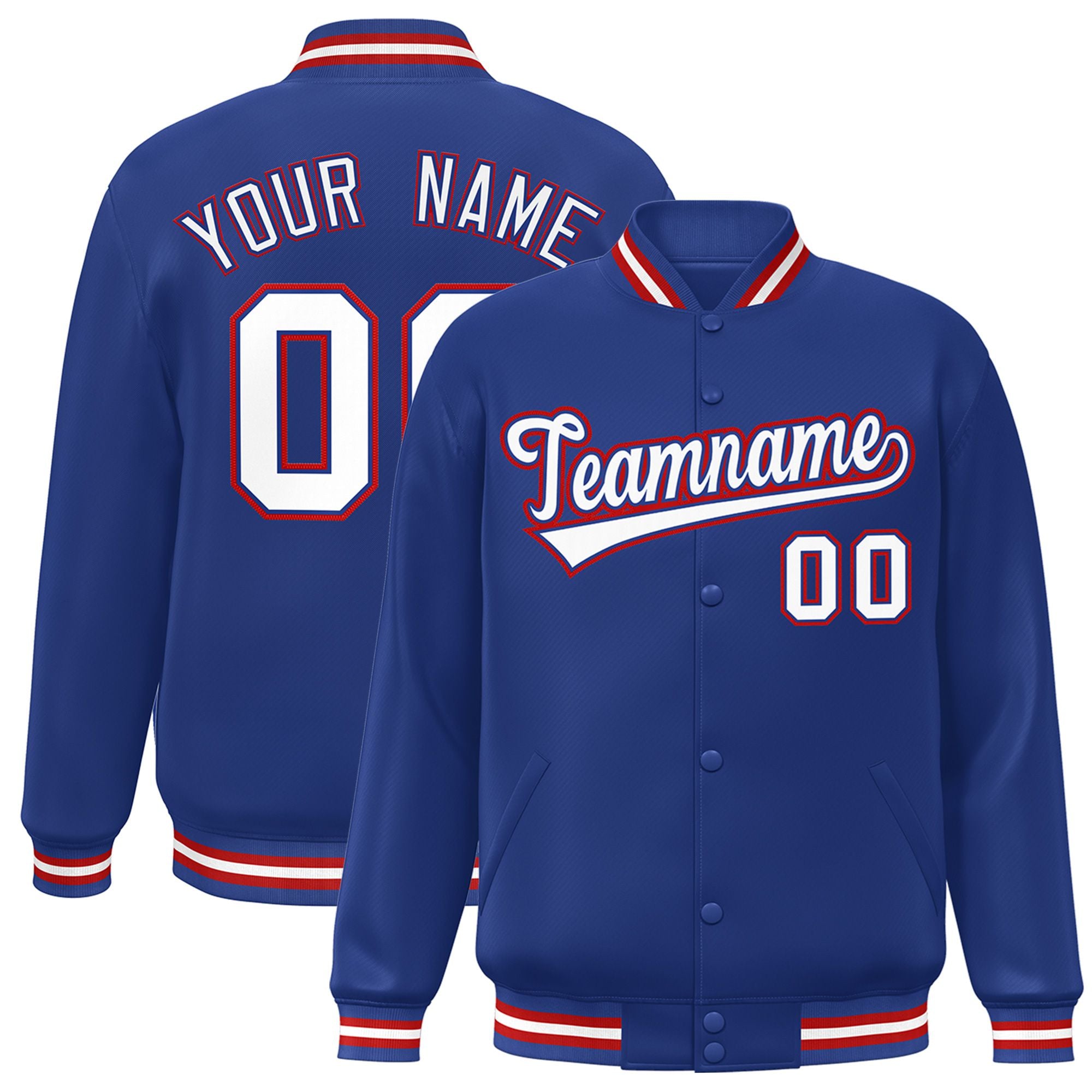 Custom Purple White-Red Bomber Full-Snap Varsity Letterman Jacket