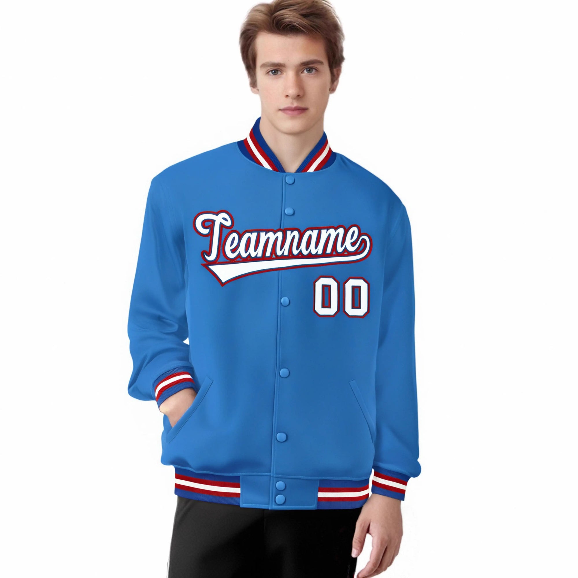 Custom Purple White-Red Bomber Full-Snap Varsity Letterman Jacket