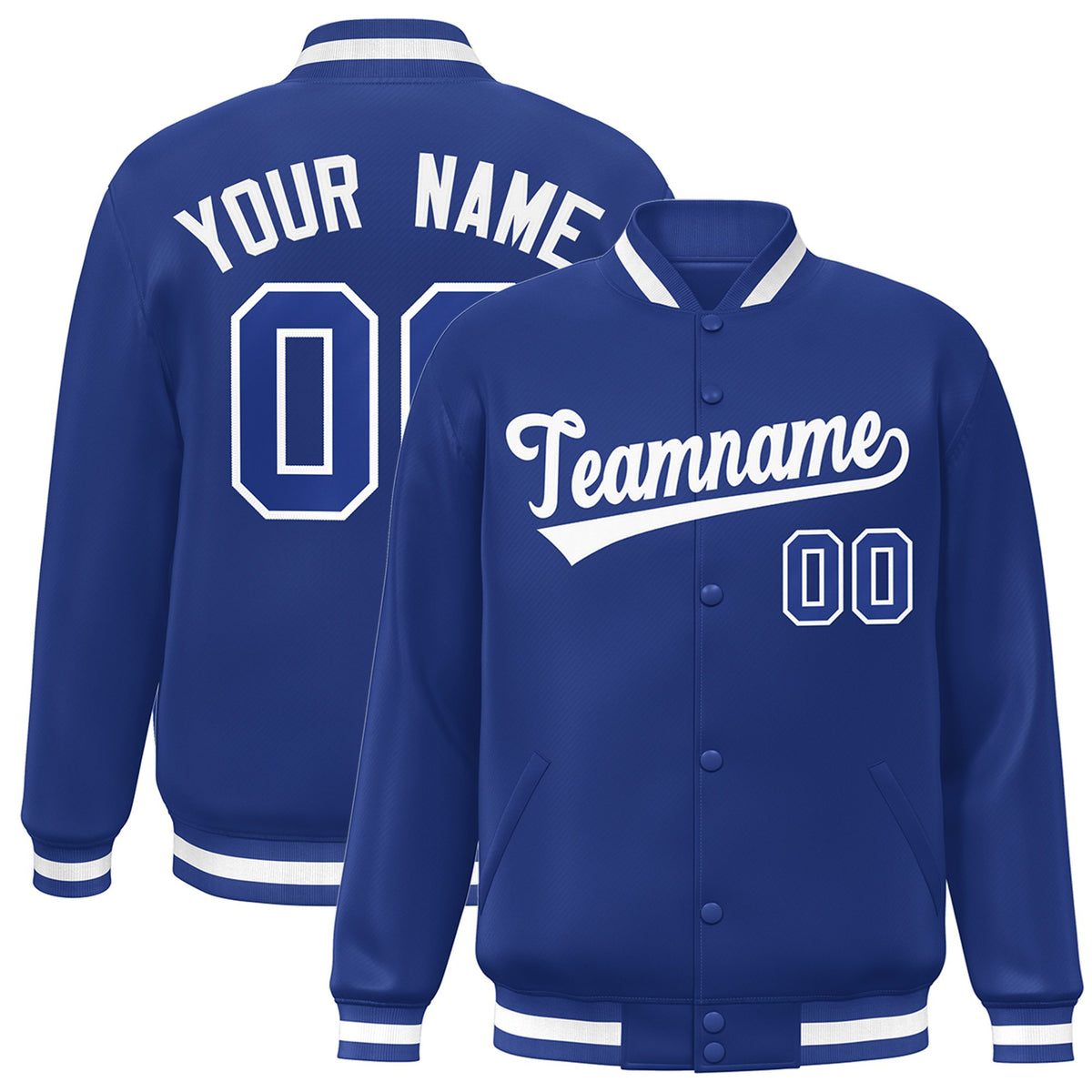 Custom Royal Blue White Bomber Full-Snap Varsity Letterman Jacket