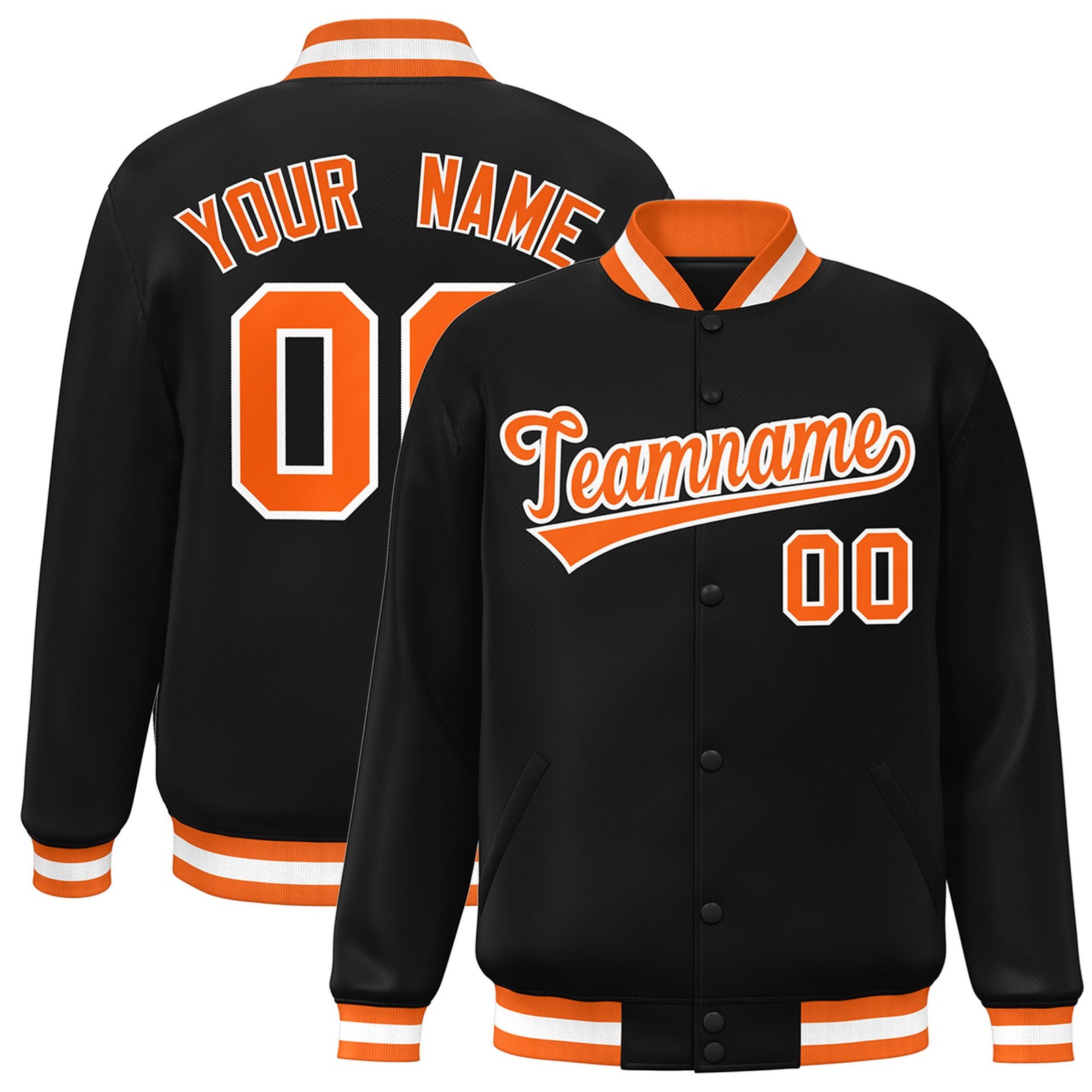 Custom Black Orange-White Bomber Full-Snap Varsity Letterman Jacket