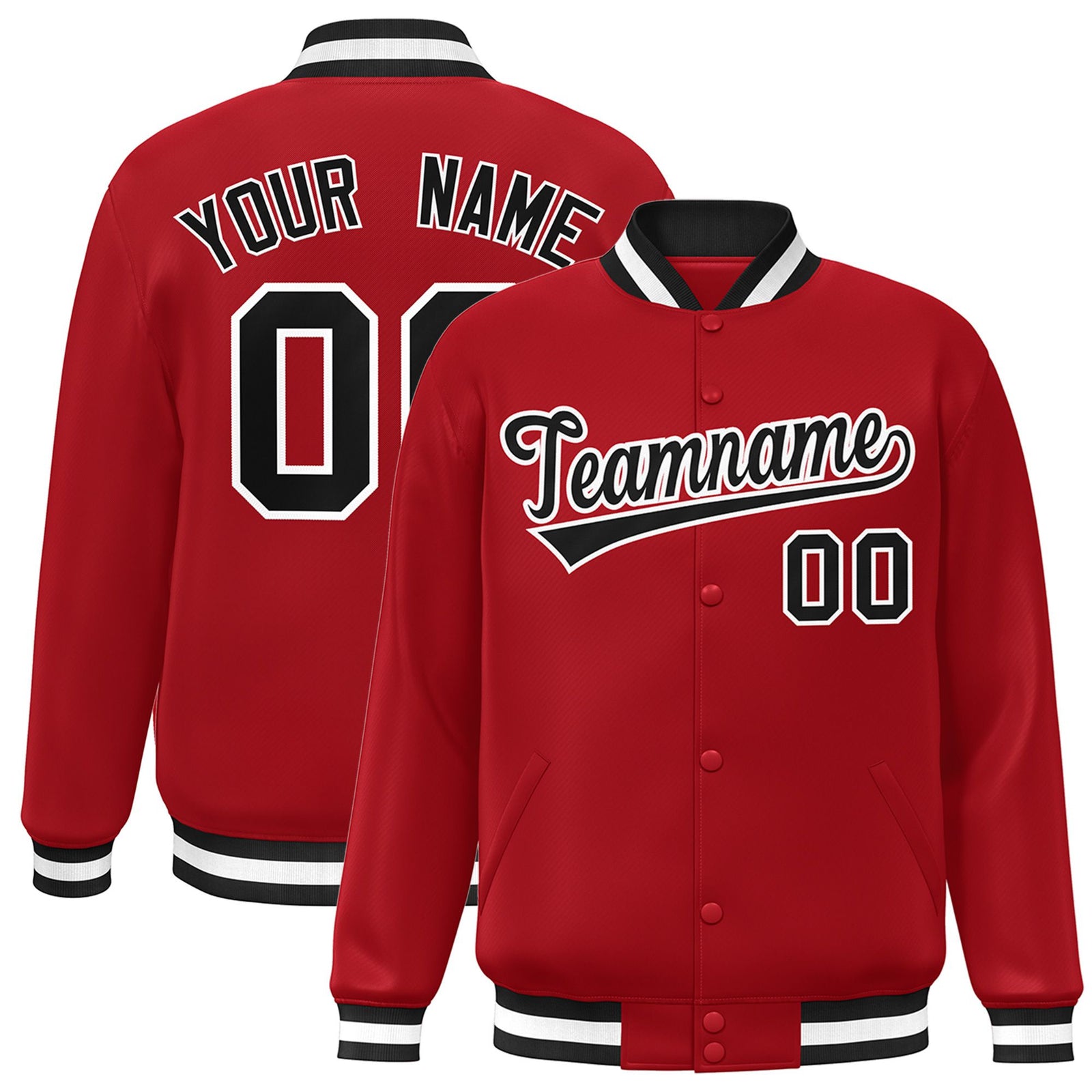 Custom Royal-Red Black-White Bomber Full-Snap Varsity Letterman Jacket