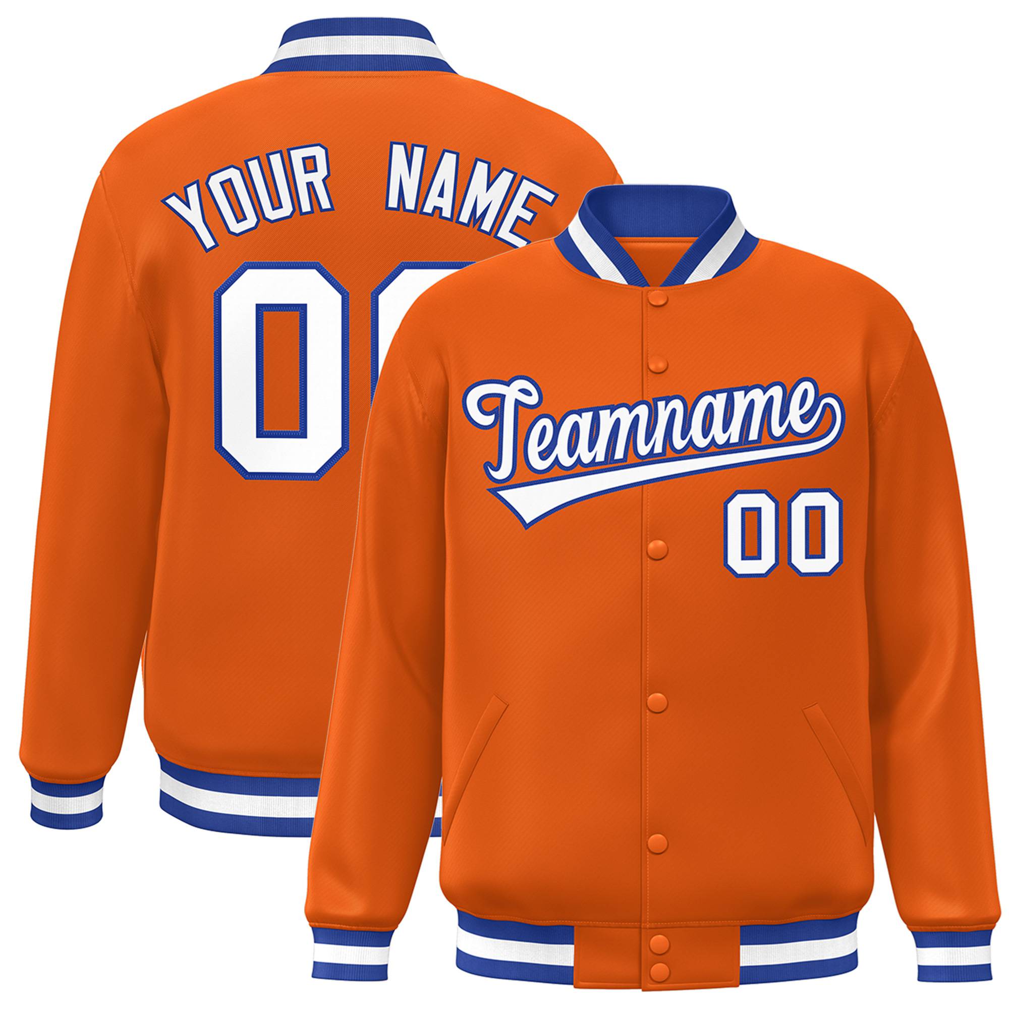 Custom Orange White Thunder-Blue Bomber Full-Snap Varsity Letterman Jacket