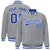 Custom Gray Royal-Blue White Bomber Full-Snap Varsity Letterman Jacket