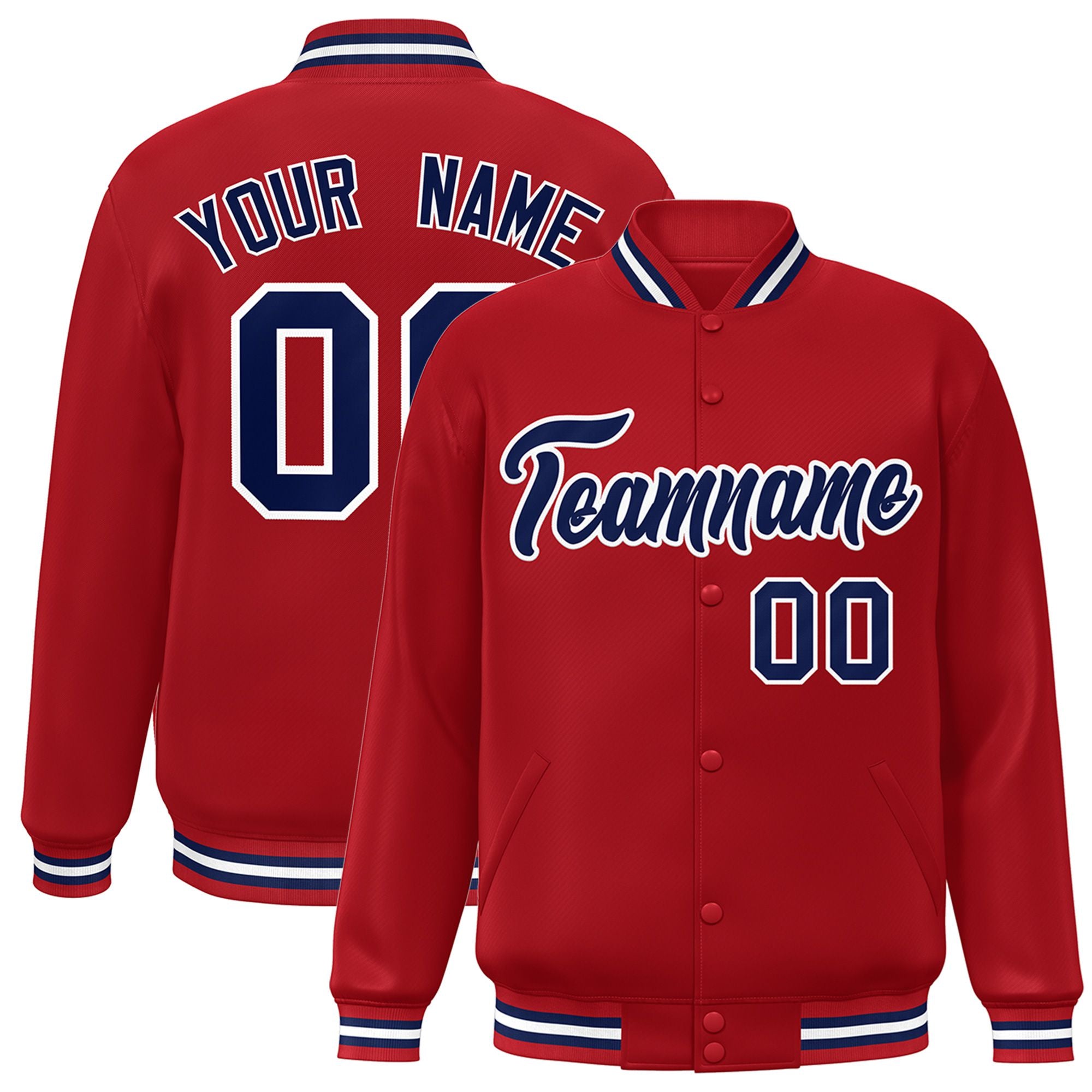 Custom Red Navy-white Classic Style Varsity Full-Snap Letterman Jacket