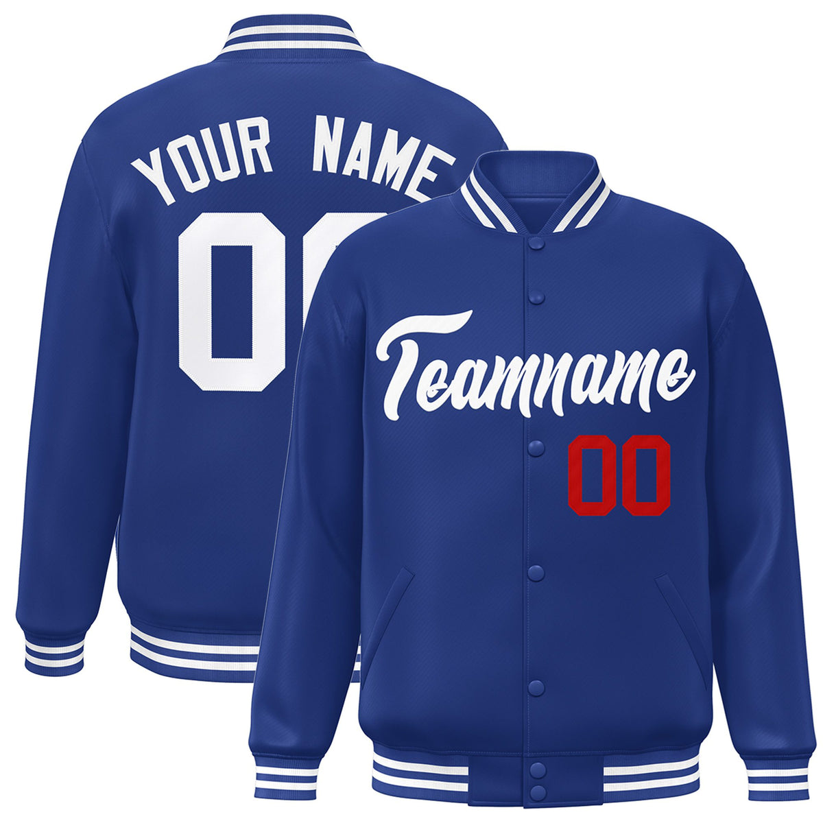 Custom Thunder Blue White-Red Bomber Full-Snap Varsity Letterman Jacket