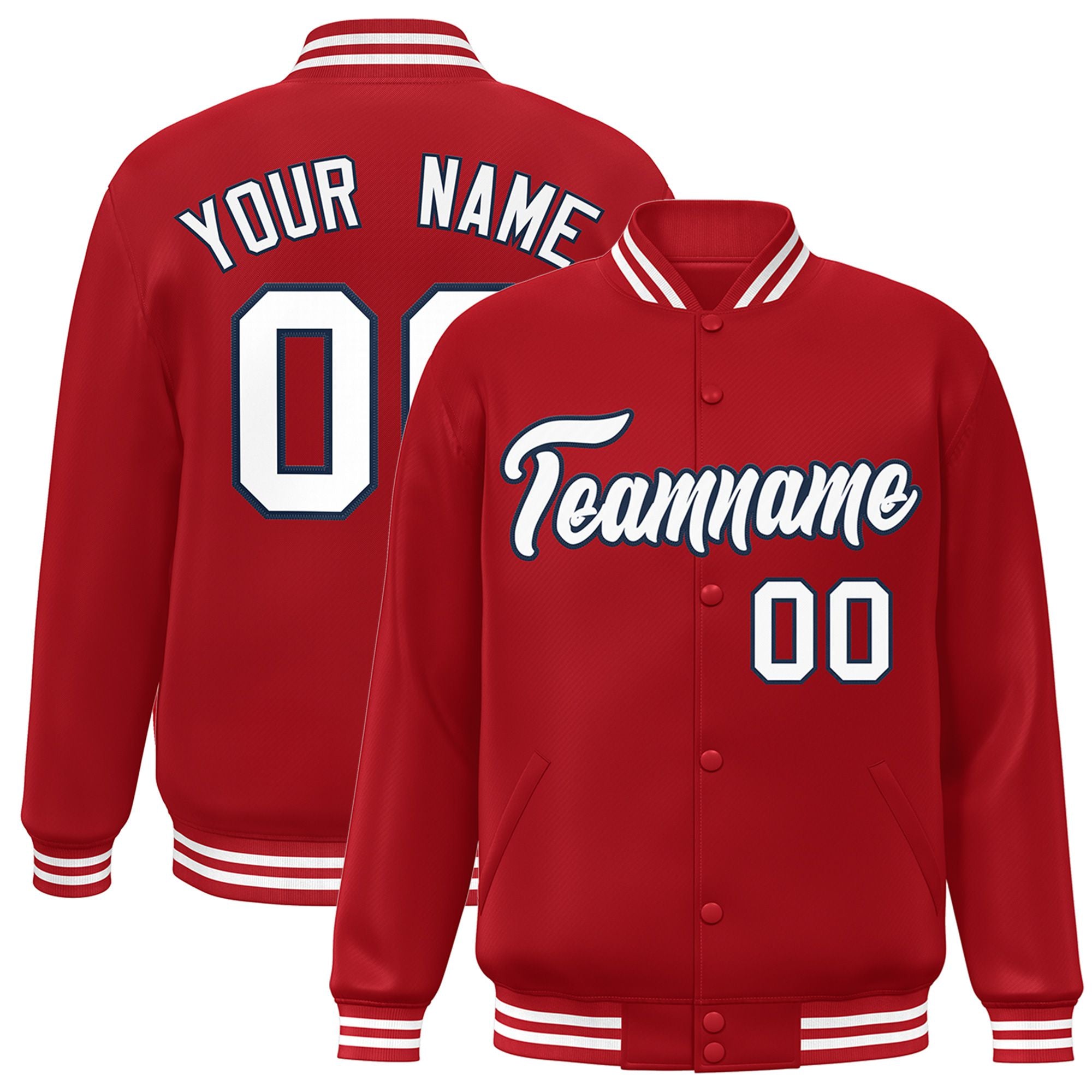 Custom Royal Red White-Black Bomber Full-Snap Varsity Letterman Jacket