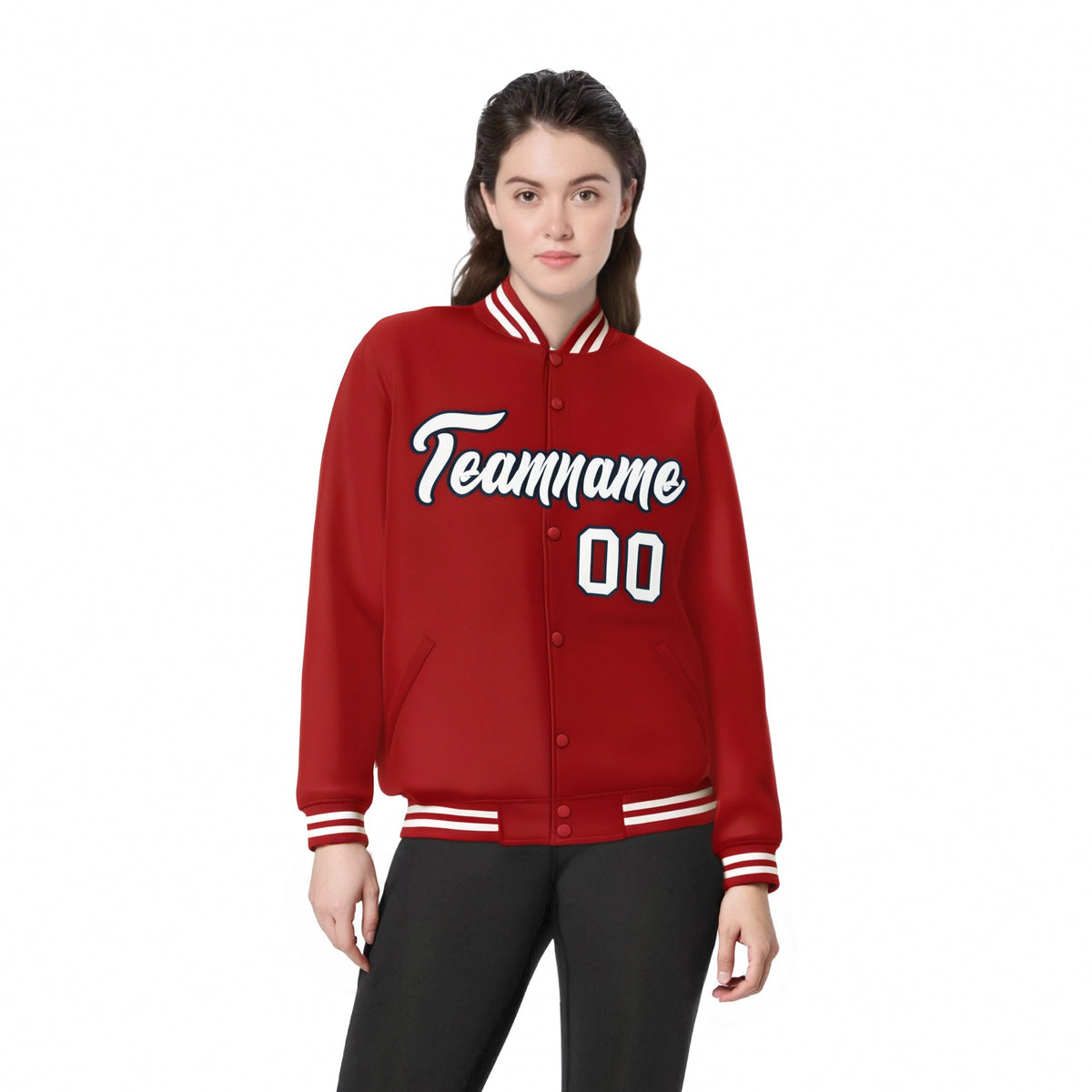 Custom Royal Red White-Black Bomber Full-Snap Varsity Letterman Jacket