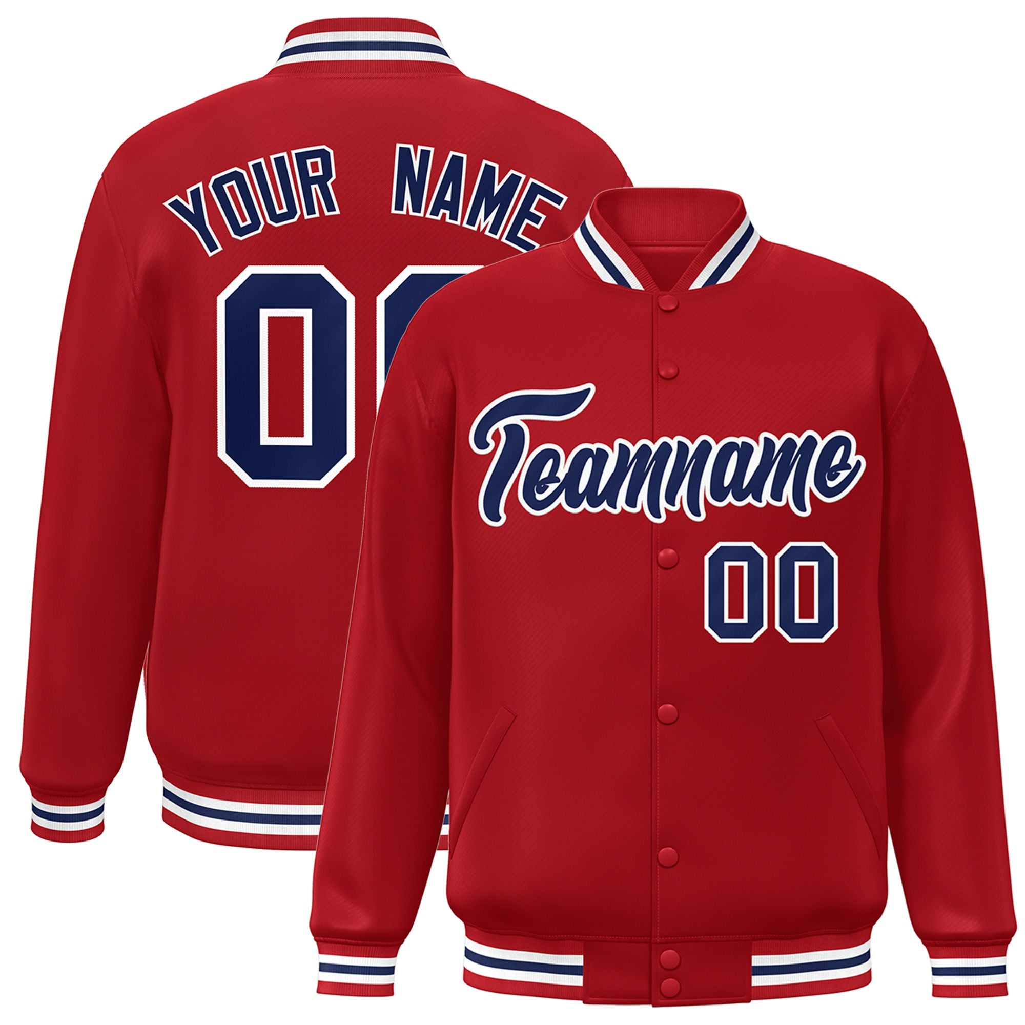 Custom Royal-Red Purple-White Bomber Full-Snap Varsity Letterman Jacket