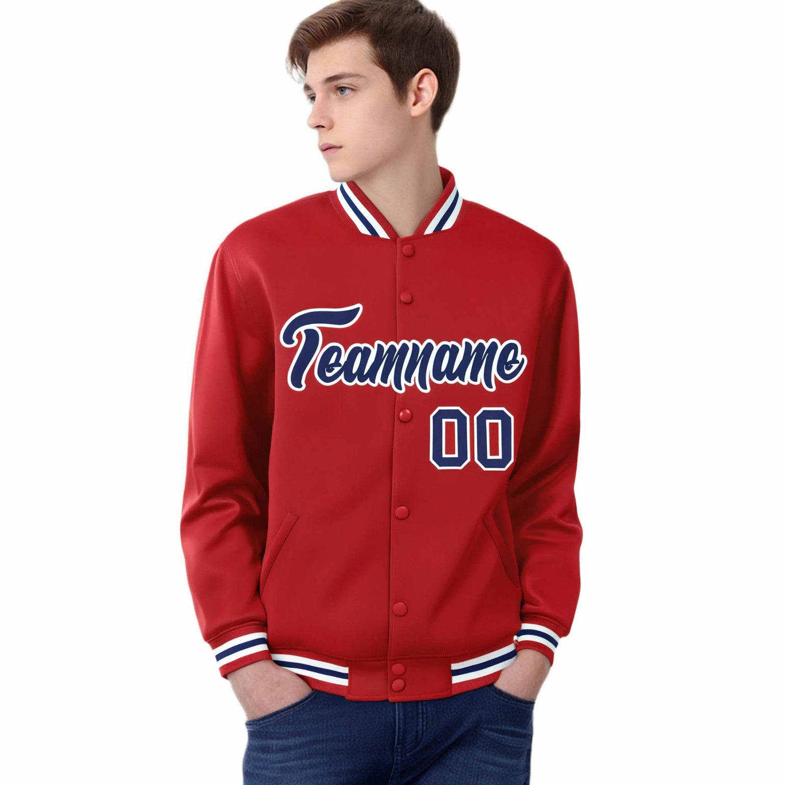 Custom Royal-Red Purple-White Bomber Full-Snap Varsity Letterman Jacket