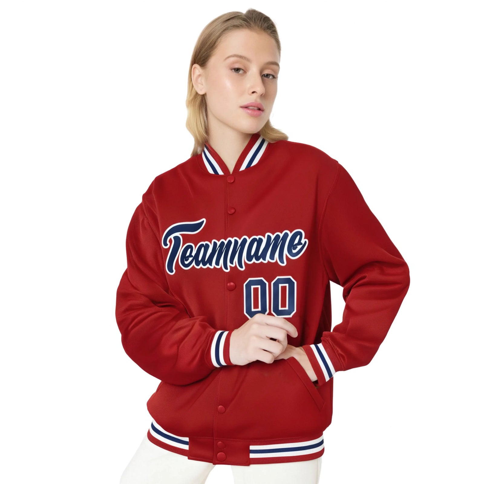 Custom Royal-Red Purple-White Bomber Full-Snap Varsity Letterman Jacket