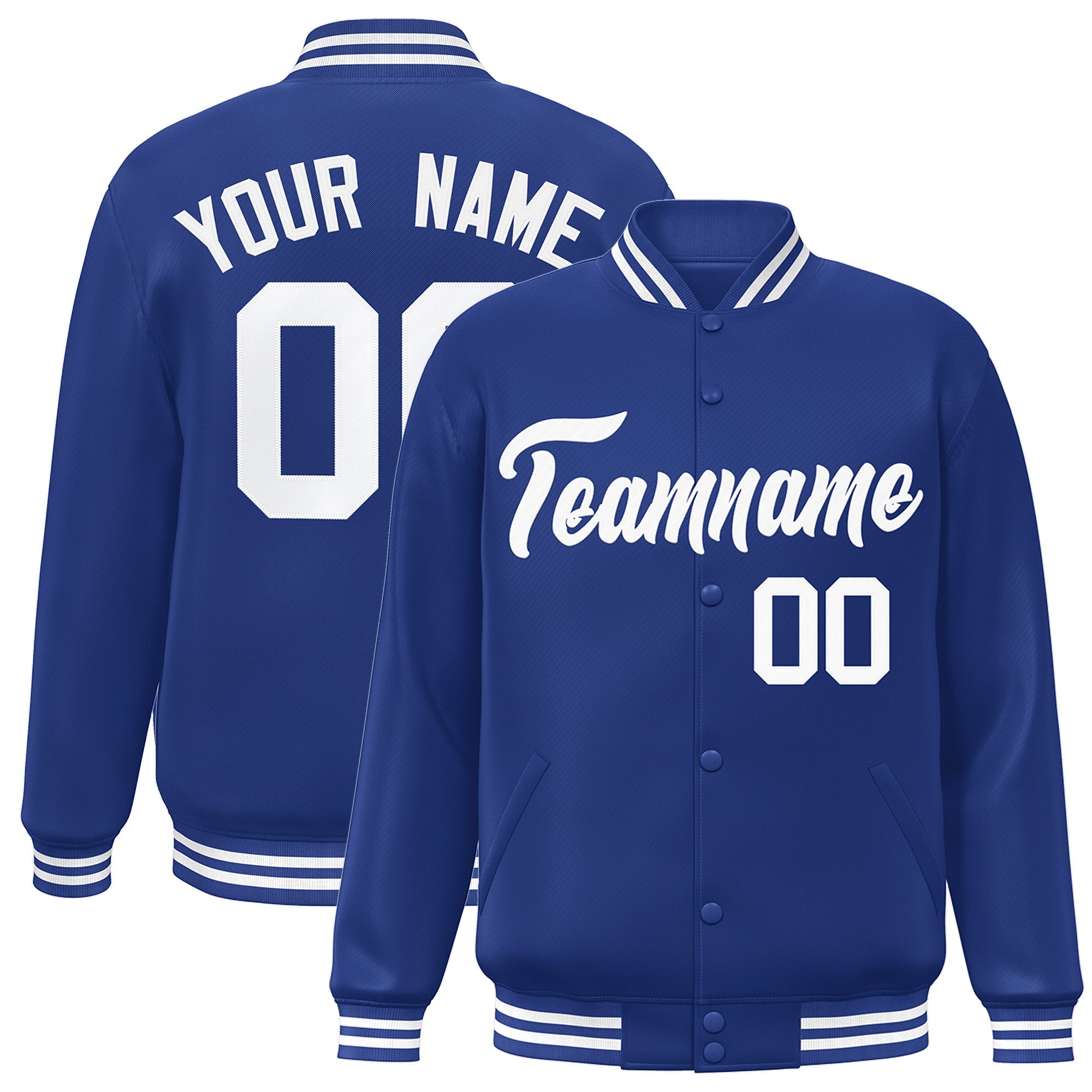 Custom Sky-Blue White Bomber Full-Snap Varsity Letterman Jacket