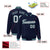 Custom Navy Gray-Aqua Bomber Full-Snap Varsity Letterman Jacket