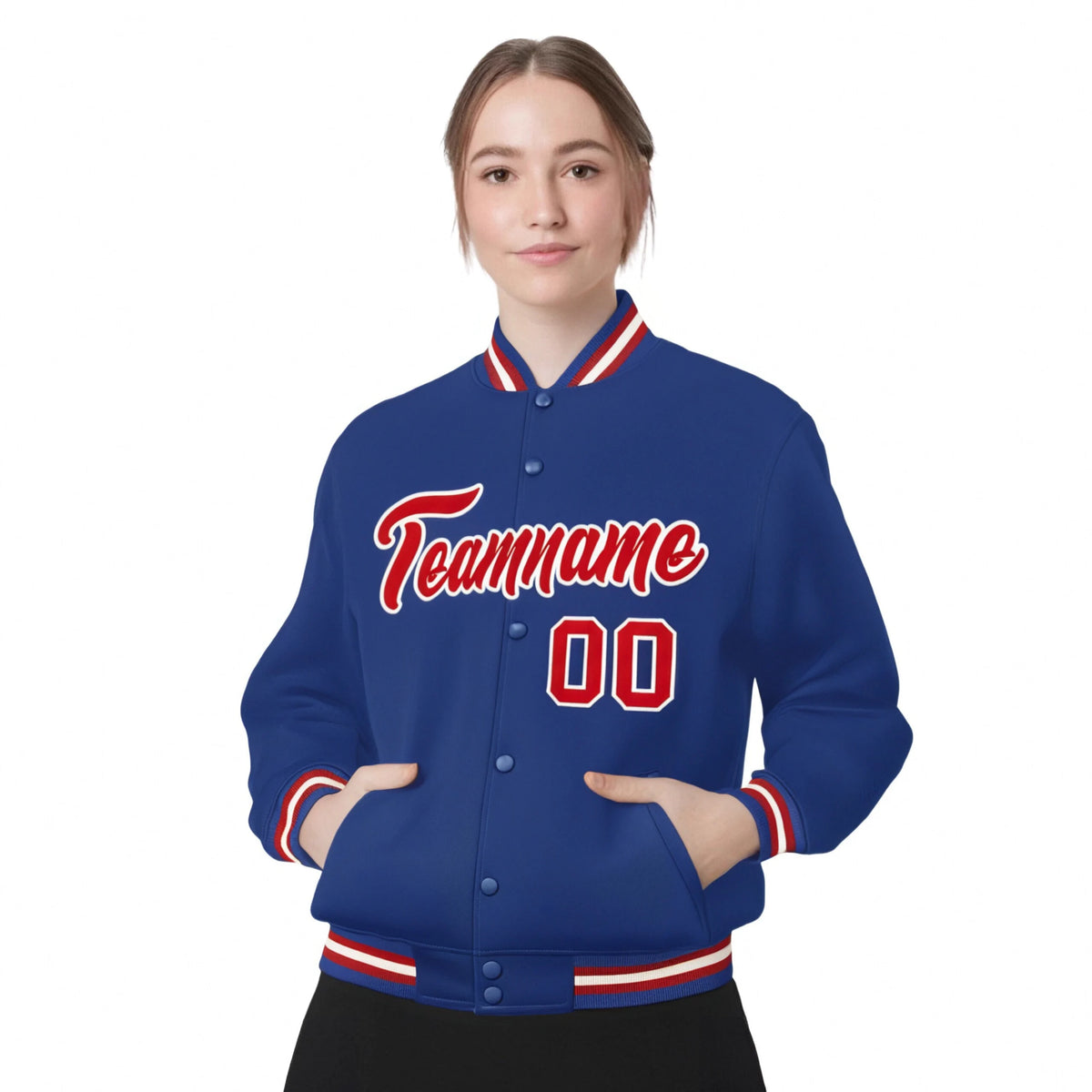 Custom Purple Red-White Bomber Full-Snap Varsity Letterman Jacket
