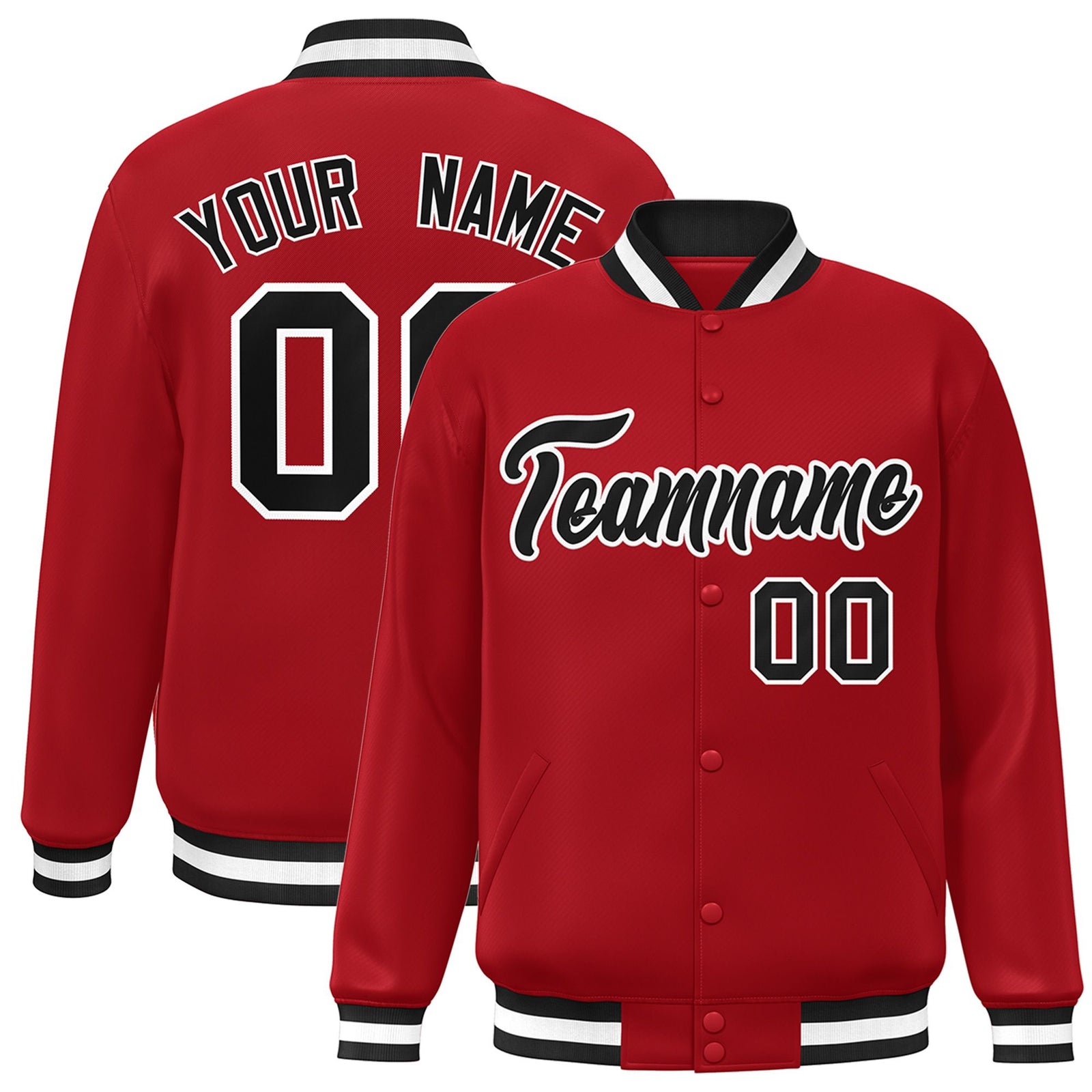 Custom Royal-Red Black-White Bomber Full-Snap Varsity Letterman Jacket