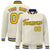 Custom Cream Yellow Navy Bomber Full-Snap Varsity Letterman Jacket