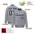 Custom Gray Navy-White Bomber Full-Snap Varsity Letterman Jacket