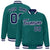 Custom Aqua Navy-White Bomber Full-Snap Varsity Letterman Jacket