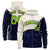 Custom Cream Navy Color Block Varsity Full-Zip Letterman Wave Hoodie Jacket