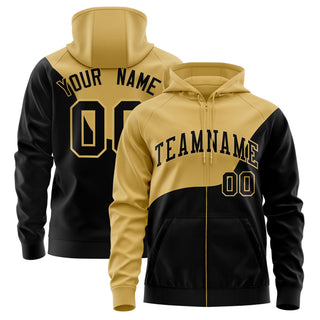 Custom Old Gold Black Color Block Varsity Full-Zip Letterman Wave Hoodie Jacket - Style 1