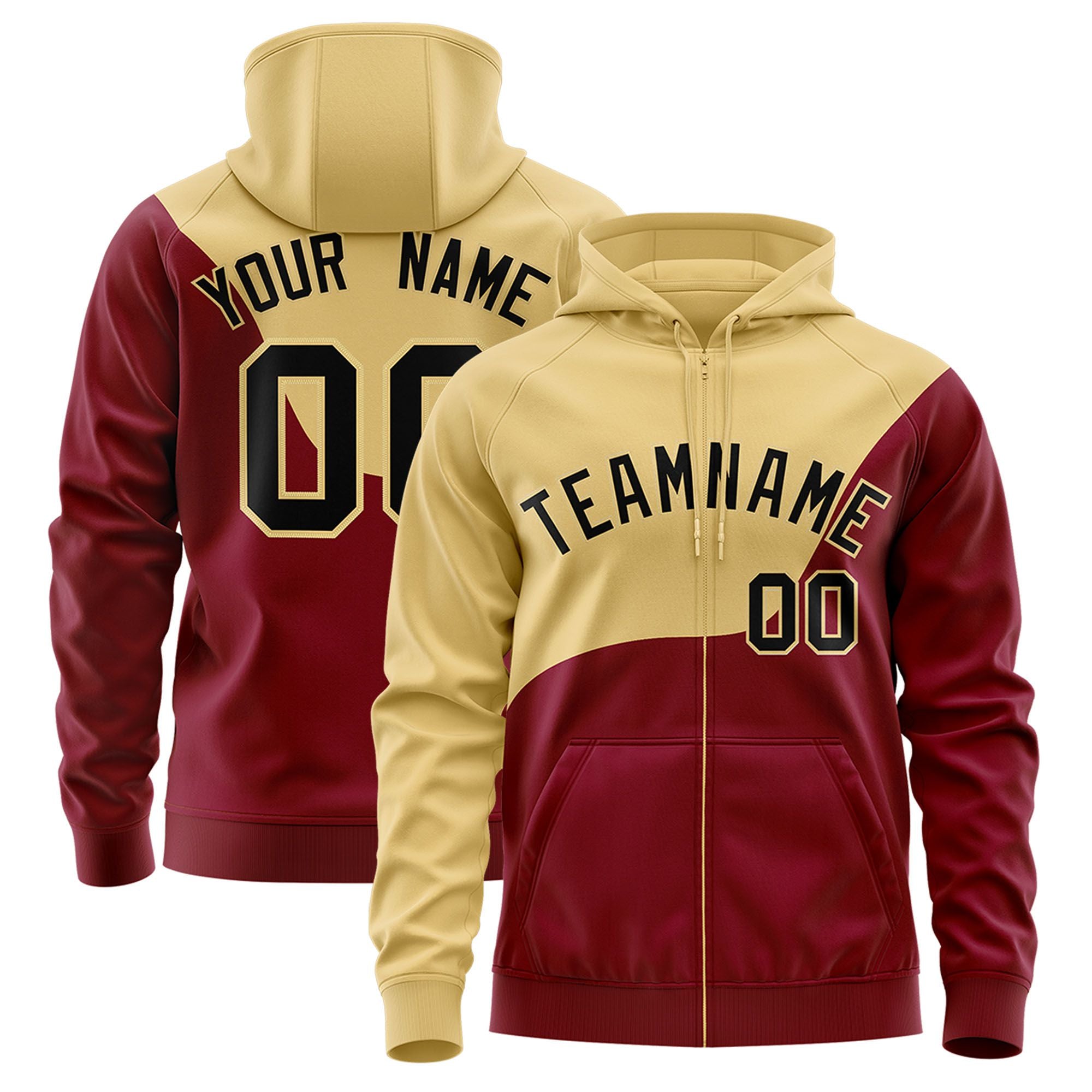 Custom Old Gold Crimson Color Block Varsity Full-Zip Letterman Wave Hoodie Jacket