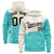 Custom Cream Aqua Color Block Varsity Full-Zip Letterman Wave Hoodie Jacket