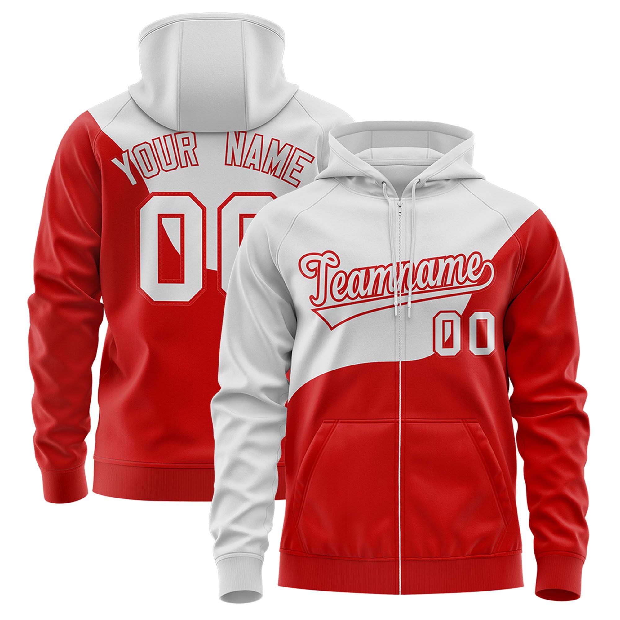 Custom Light Gray Red Color Block Varsity Full-Zip Letterman Wave Hoodie Jacket