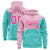 Custom Light Pink Aqua Color Block Varsity Full-Zip Letterman Wave Hoodie Jacket