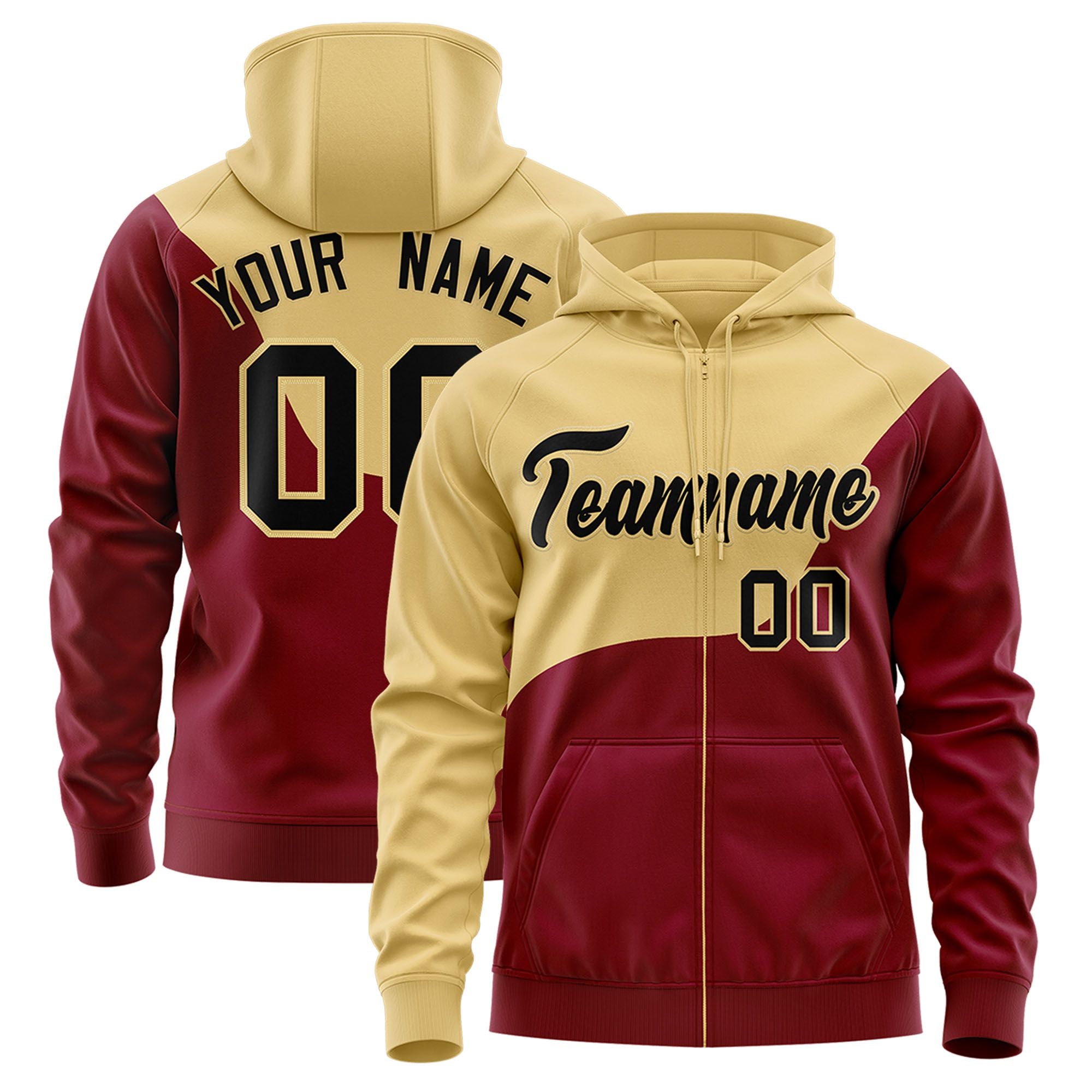 Custom Old Gold Crimson Color Block Varsity Full-Zip Letterman Wave Hoodie Jacket