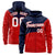 Custom Navy Red Color Block Varsity Full-Zip Letterman Wave Hoodie Jacket