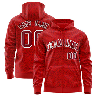 Custom Red Crimson Varsity Full-Zip Letterman Leopard Print Hoodie Jacket - Style 1