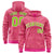 Custom Pink Neon Green Varsity Full-Zip Letterman Leopard Print Hoodie Jacket