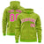 Custom Neon Green Pink Varsity Full-Zip Letterman Leopard Print Hoodie Jacket