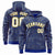 Custom Royal Blue Gold Varsity Full-Zip Letterman Leopard Print Hoodie Jacket